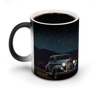WAFICAC Taza de café de cerámica de 11 oz que cambia de color, taza de café con diseño de coche mágico sensible bajo la noche, taza de té para mujeres y hombres