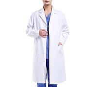 Wafly Blanca, Algodón + Poliéster de Laboratrio y Sanitaria Doctor Workwear Uniforme de Maestro Abrigo de Hospital Hombres y Mujeres Disfraces, M
