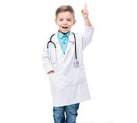 Waflyer Bata de Laboratrio Niños, Bata Medico Blanca Niña, Unisexo Algodón + Poliéster Batas Blanca Batas Ciencia, Juegos de Rol Experimentos Científicos para Niños y Niñas Estudiantes
