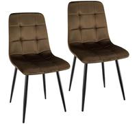WAFTING Juego de 2 Sillas de Comedor Tapizadas con Respaldo Alto y Diseño de Terciopelo Holandés, Sillas de Comedor con Base de Metal, Color Marrón