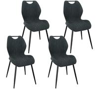 WAFTING Juego de 4 Sillas de Comedor Tapizadas con Respaldo Alto de Tela y Patas Metálicas Lacadas en Negro, para Comedor, Dormitorio y Recepción, Color Negro Claro