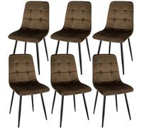 WAFTING Juego de 6 Sillas de Comedor Tapizadas con Respaldo Alto y Diseño de Terciopelo Holandés, Sillas con Base de Metal, para Comedor, Sala de Recepción y Sala de Estar, Marrón