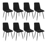 WAFTING Juego de 8 Sillas de Comedor, Sillas Tapizadas de Respaldo Alto con Patrón Rayas y Base de Metal para Comedor, Sala de Estar, Cocina y Recepción, Negro