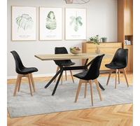 WAFTING Mesa Rectangular de Comedor con 4 Sillas Tapizadas, Juego de Mesa y Sillas para Comedor, Cocina y Salón (Mesa de Madera Clara + Sillas Negras)