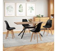 WAFTING Mesa Rectangular de Comedor con 4 Sillas Tapizadas, Juego de Mesa y Sillas para Comedor, Cocina y Salón (Mesa de Madera Oscura + Sillas Negras)