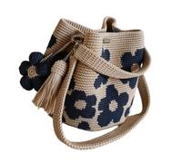WAGHAVEN Bolso cruzado de algodón de punto con diseño de flores de ganchillo, bolso de hombro tejido a mano para mujer, uso diario, hilo de algodón, Blue
