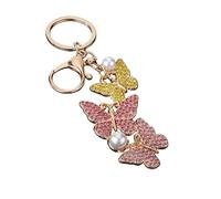 WAGHAVEN Llavero con colgante de mariposa brillante para mujer, aspecto de perla, cierre de langosta, monedero, decoración diaria, uso diario, bolsa de decoración para mujer, C, B