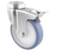 WAGNER 23370001 - Rueda de dirección suave con orificio trasero - Diámetro de 100 mm, altura de construcción 125 mm, acero galvanizado, azul/blanco, freno, capacidad de carga 75 kg