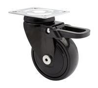 WAGNER - 3C - Rueda giratoria de diseño/rueda de transporte/rueda para muebles - negra, rueda blanda, diámetro Ø 75 mm, freno total, rodamiento de bolas, capacidad de carga 75 kg - 01237701