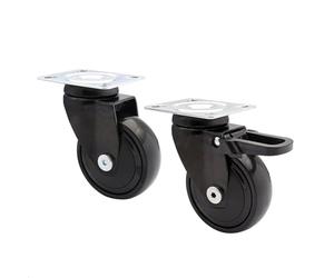 WAGNER - 3C - Ruedas giratorias de diseño/ruedas de transporte/ruedas para muebles juego de 2 piezas - negros, ruedas blandas, Ø 75 mm, 1 sin y 1 ruedas con freno, carga 75 kg/rueda - 02227702