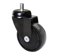 WAGNER rueda ultra giratoria 360° - 3C - rueda de diseño/rueda de transporte/rueda para muebles - negro, rueda blanda, con perno 10 x 16 mm, diámetro Ø 75 mm, capacidad de carga 75 kg - 01227766