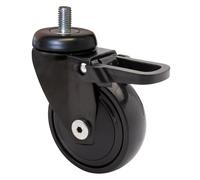 WAGNER rueda ultra giratorio 360° - 3C - rueda de diseño/rueda de transporte/rueda para muebles - negro, rueda blanda, perno 10 x 16 mm, diámetro Ø 75 mm, freno, capacidad de carga 75 kg- 01237766