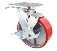 WAGNER Ruedas Profesionales - DIRECTION LOCK 3en1 - rueda giratoria & rueda fija, hierro fundido- plata/rojo, banda de rodadura suave, frenos, Ø 150 mm, capacidad de carga 400 kg - 04011501