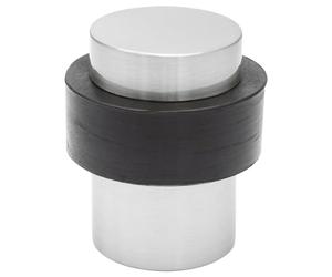 WAGNER Tope de Puerta BIG BEN, Tope para el Suelo - Ø 36 x 42 mm, Óptica de Acero Inoxidable Satinado, Goma Termoplástica, Negro, para Atornillar, Incluye Taco y Tornillo - 15505011