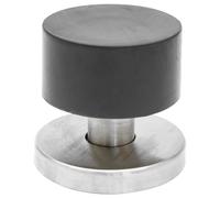 WAGNER Tope de Puerta GLACIER, Tope para el Suelo - Ø 40 x 39 mm, Óptica de Acero Inoxidable Satinado, Goma Termoplástica, Negro, para Atornillar, Incluye Taco y Tornillo - 15506011