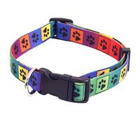 WAG'N'WALK (Wag'n'Walk) Walk-Time Bright Multi Paw Adjustable Dog Collar Medium