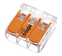 Wago 413 - Terminales de conexión de 3 conductores con palanca de control (0,2 a 4 m²), diseño pequeño transparente