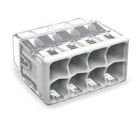 WAGO Conector de empalme compacto, para conductores sólidos y trenzados, máx. 4 mm², 8 conductores, cubierta gris claro, Temperatura del aire circundante, max 85°C (T85), 4,00 mm², transparente,