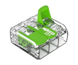 WAGO Green Range Terminal de 3 conductores I hasta 6 mm² I Terminal de conexión de 3 conductores con palancas para todos los tipos de escalera I 221-623 I 30 unidades