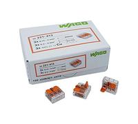 WAGO Terminal plug-in 3-way with lever for rigid (0.2-4 mm²) and flexible (0.14-4 mm²) wires to open again, transparente/naranja, contents: 50 pieces