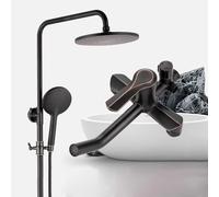 WAGXIyU Bathroom Brass Shower Faucet and Cold Shower Set 20cm Round Top Spray Shower System 3 Modes Black Lifting Household Not Rusting Shower System