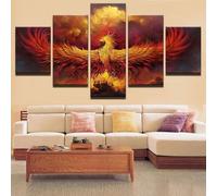 WAGYU Cuadros Modernos Impresión de Imagen Artística Digitalizada|Lienzo Decorativo Para Tu Salón o Dormitorio|Fuego Ave Fénix Resumen|Cuadros Modernos Decoracion Salon 5 Piezas 5 Piezas 200x100cm