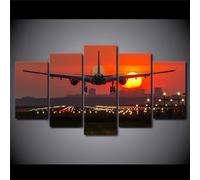 WAGYU Cuadros Modernos Impresión de Imagen Artística Digitalizada|Lienzo Decorativo Para Tu Salón o Dormitorio|Avión Aterrizaje Aeropuerto Pista Avión|Cuadros Modernos Decoracion Salon 200x100cm