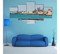 WAGYU Mural 5 Piezas Pintura en Lienzo, 5 Piezas Cuadros en Lienzos Playa de Cádiz España Modular Moderna, Mural Pared Salón 3D Decorativo Pared, Listo para Colgar, Creative Gift XXL 100x55cm