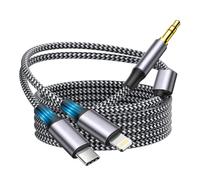 Wahbite Apple MFi - Cable auxiliar para iPhone, 2 en 1, USB-C y Lightning a conector de 3,5 mm, cable de audio para iPhone 16, 15, 14, 13, 12, 11, XS, XR, X, 8, 7, 6, iPad a coche, hogar, estéreo