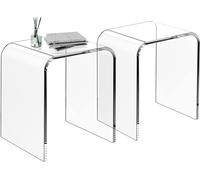 WAHFAY - Juego de 2 mesas auxiliares de acrílico, mesa auxiliar Lucite transparente, mesita de noche cuadrada contemporánea y mesa auxiliar para sala de estar, baño, dormitorio y oficina