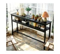 WAHHWF Mueble Detras Sofa 140 cm Largo, Mesa Consola Estrecha con Dos estantes detrás del sofá, con Barra Transversal de Refuerzo y Patas de Altura Regulable(Black/Black,55.1x19.7 in (140x50 cm))