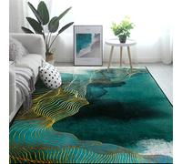 WAHIKASKI Alfombra grande de 140 x 200 cm para dormitorio, diseño abstracto verde, líneas doradas, sala de estar, alfombra de gran área, ideal para dormitorio, guardería, habitación infantil y bebé