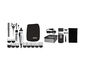 Wahl 79305-1316 HomePro Vogue Deluxe Cortapelos con accesprios, con cable, battery-powered, plateado + Wahl 03615-1016 Máquina de Afeitar de Láminas, Negro y Plata