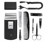 Wahl Kit de afeitadora de viaje, recargable, lámina flexible, incluye cepillo de dientes, lima de uñas, tijeras, pinzas, peine, sin rasguños, perfecto para viajes, pequeño, estuche de viaje