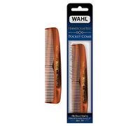 Wahl - Peine de bolsillo para barba, bigote y pelo para aseo de hombre, hecho a mano y cortado a mano con acetato de celulosa - Dientes suaves y redondeados - Modelo 3324