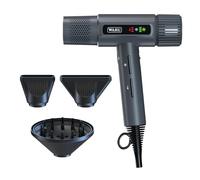 WAHL Vanquish Hair Dryer - Gris claro, ligero, pantalla LED, silencioso, 3 accesorios, potente, secado sin calor, 3 velocidades, autolimpieza, secado rápido