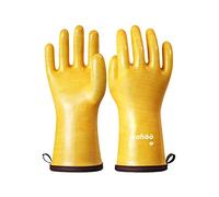 Wahoo Silicona Líquida Guantes Barbacoa, Ahumador Resistente Al Calor, Impermeable, Guantes Horno Profesional para Cocina, Parrilla, Hornear, Microwave, Amarillo, Tamano M
