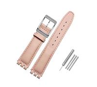 WAHRE La Correa De Reloj De Cuero Es Adecuada For Swatch Fit For Yrs Series Correa De Interfaz Cóncava Convexa 17 19mm Pulsera For Hombres Y Mujeres(A-Pink Silver,17mm)
