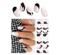 Wahrshei 20 láminas de uñas de gel UV francesas en blanco y negro | lámina autoadhesiva | pegatinas de gel para uñas