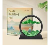 Wai Danie Cuadros de arena para girar en 3D Sandscape el arte de arena en aguas profundas pintura de arena regalos de reloj arena decoración astética oficina salón escritorio adultos niños (verde 7")
