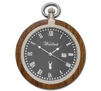 Waidzeit Reloj de bolsillo para hombre de acero inoxidable nogal marrón oscuro con cadena, reloj analógico UWATR01, Marrón oscuro-antracita, gris