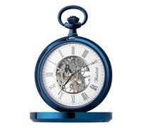 Waidzeit Reloj de bolsillo para hombre de acero inoxidable azul con cadena UWAFF01 reloj analógico, Azul-plateado