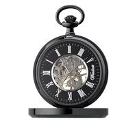 Waidzeit Reloj de bolsillo para hombre de acero inoxidable negro con cadena, reloj analógico UWAFT01, negro-negro
