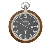 Waidzeit Reloj de bolsillo para hombre de acero inoxidable nogal marrón oscuro con cadena, reloj analógico UWATR01, Marrón oscuro-antracita, gris