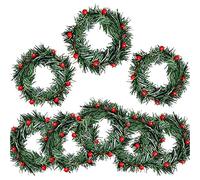Waiecnksa 8 piezas de anillos de vela de acebo pequeñas bayas rojas artificiales de para decoración de guirnaldas de Navidad