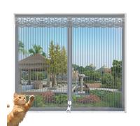Waigg Kii Malla protectora de ventana para gatos con cremallera vertical, borde de encaje, pantalla de seguridad antiarañazos, autoadhesiva, mosquitera para balcón, dormitorio, ventana, fibra de