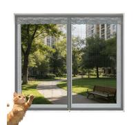 Waigg Kii Malla protectora de ventana para gatos con cremallera vertical, borde de encaje, pantalla de seguridad antiarañazos, autoadhesiva, mosquitera para balcón, dormitorio, ventana, fibra de