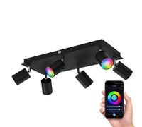WAIKA foco de techo de seis luces negro mate incl. Smart Home RGBW GU10 LED [EEK: F]