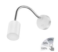 ledscom.de Lámpara de lectura WAIKA con cuello de cisne e interruptor blanco mate + lámpara LED GU10 de 3 pasos de regulación: máx. 609lm cada una
