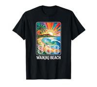 Waikiki Beach Surf Art Honolulu 808 Tropical Hawaii Souvenir Camiseta